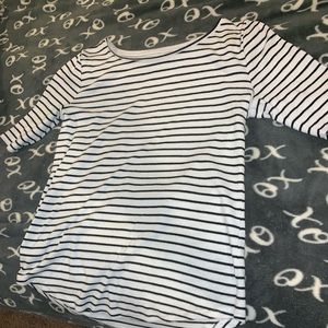 Quarter length black and white striped blouse